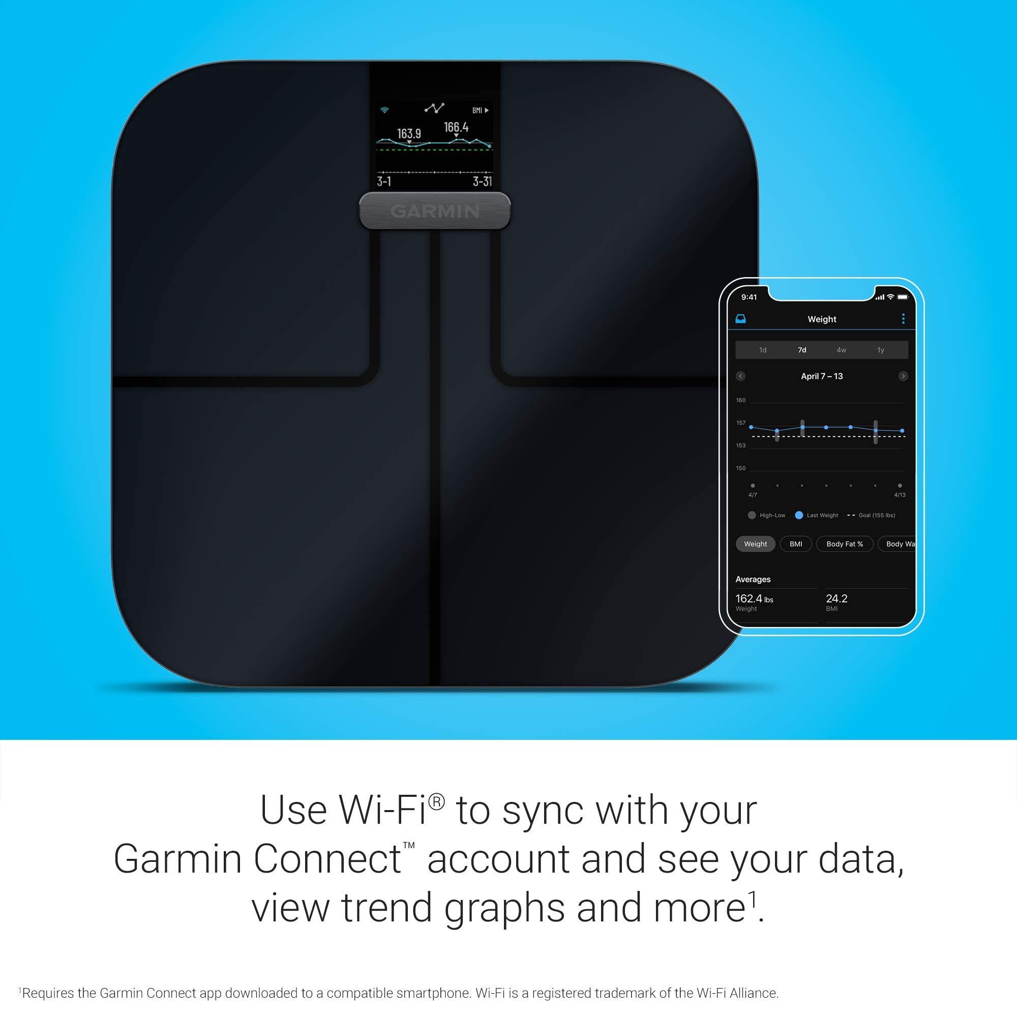 Garmin Index S2, Smart Scale with Wireless Connectivity, Measure