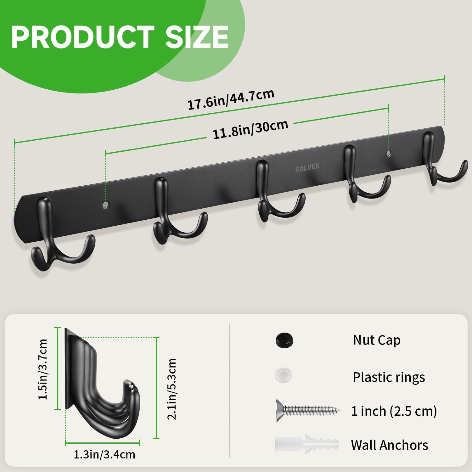 SOLVEX Coat Rack Wall Mount,2 Pack Coat Hooks Wall Mount, Hat Rack Key Holder Bag Hanger for Wall,Wall Hooks for Hanging,Purse Hanger Towel Hooks for Bathroom SP-60303-N image 3