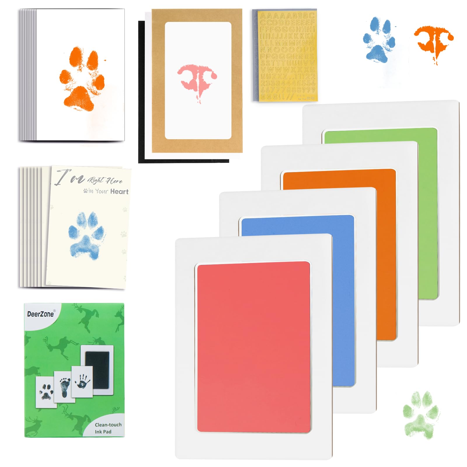 DeerZone Paw Print Kit - Dog & Cat Paw & Nose Imprint Cards, Clean Touch Ink Pads for Keepsakes