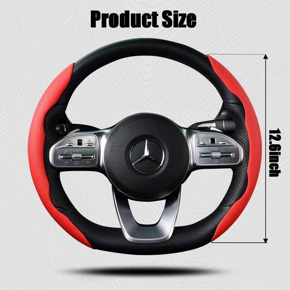 Image of AutoBizarre Car Anti Skid Non Slip Red Leather Steering Wheel Grip Covers Decoration Universal for All Cars - Set of 2 pcs
