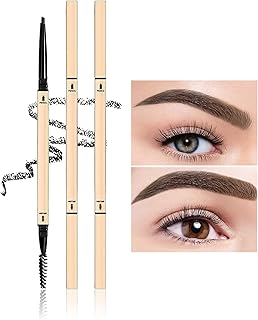DAGEDA 3Pcs Eyebrow Pencil, Waterproof Smooth Eyebrow Pen, Ultra-Fine Mechanical Eyeliner Pencils with Soft Brow Brush, Eyebrow Definer Pencil Set for Natural and Full Eyebrow Makeup (Black)