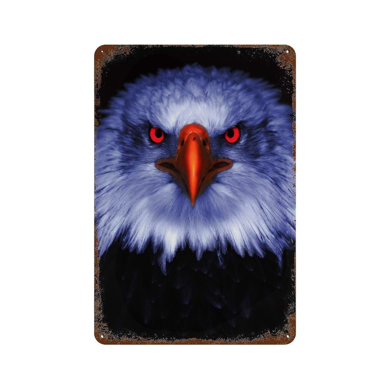Eagle with Red Eyes Aged Metal Wall Plaque 11.8"x7.9", for Pub, Kitchen And Man Cave Decor, Decorative Metal Wall Art