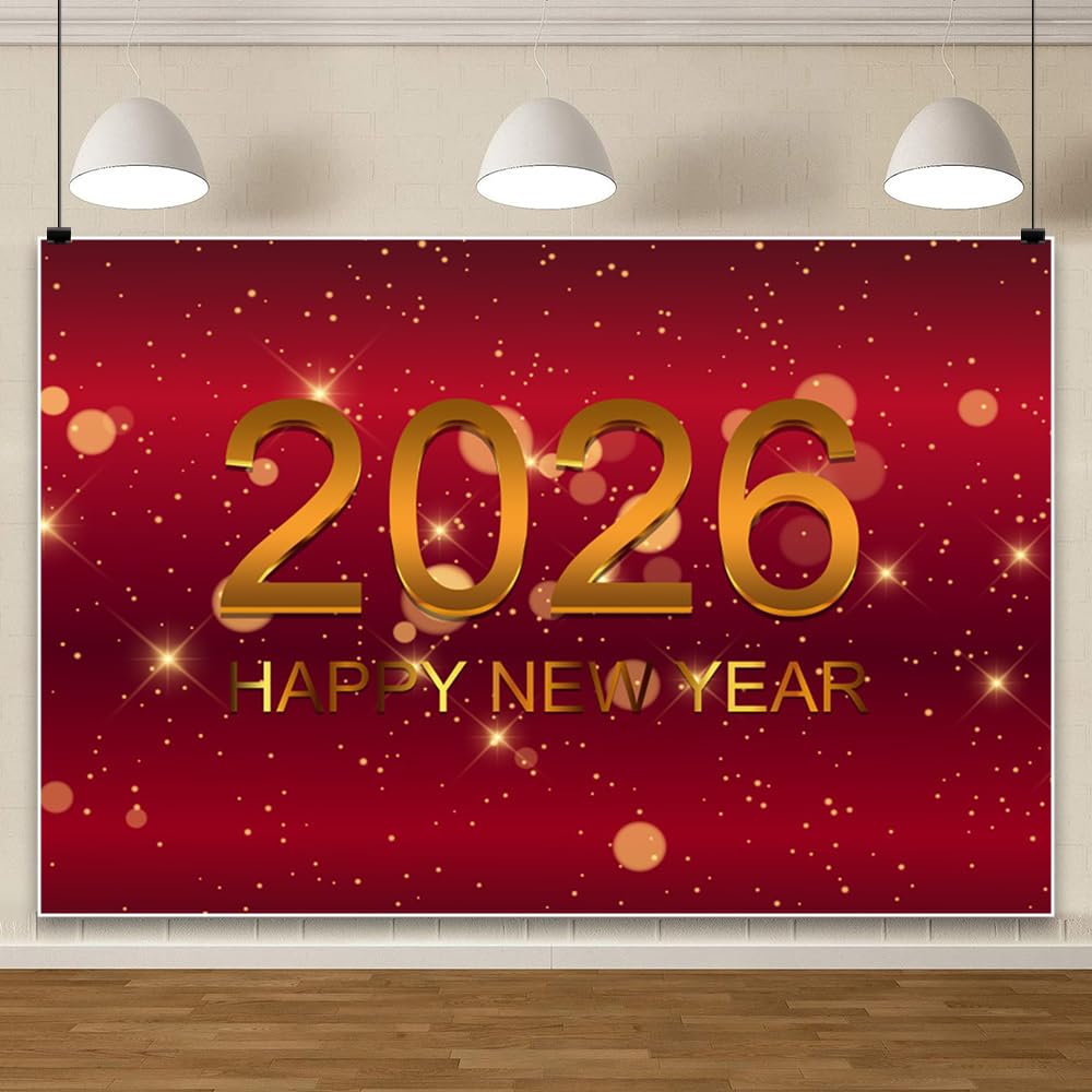 3 x 2,5 m Szczęśliwego Nowego Roku 2026, tło na uroczystość, złote cyfry 3D, migoczące światło, fotografia, tło, uroczystości, urlop, wydarzenie, portret, fotografia, Booth Prop