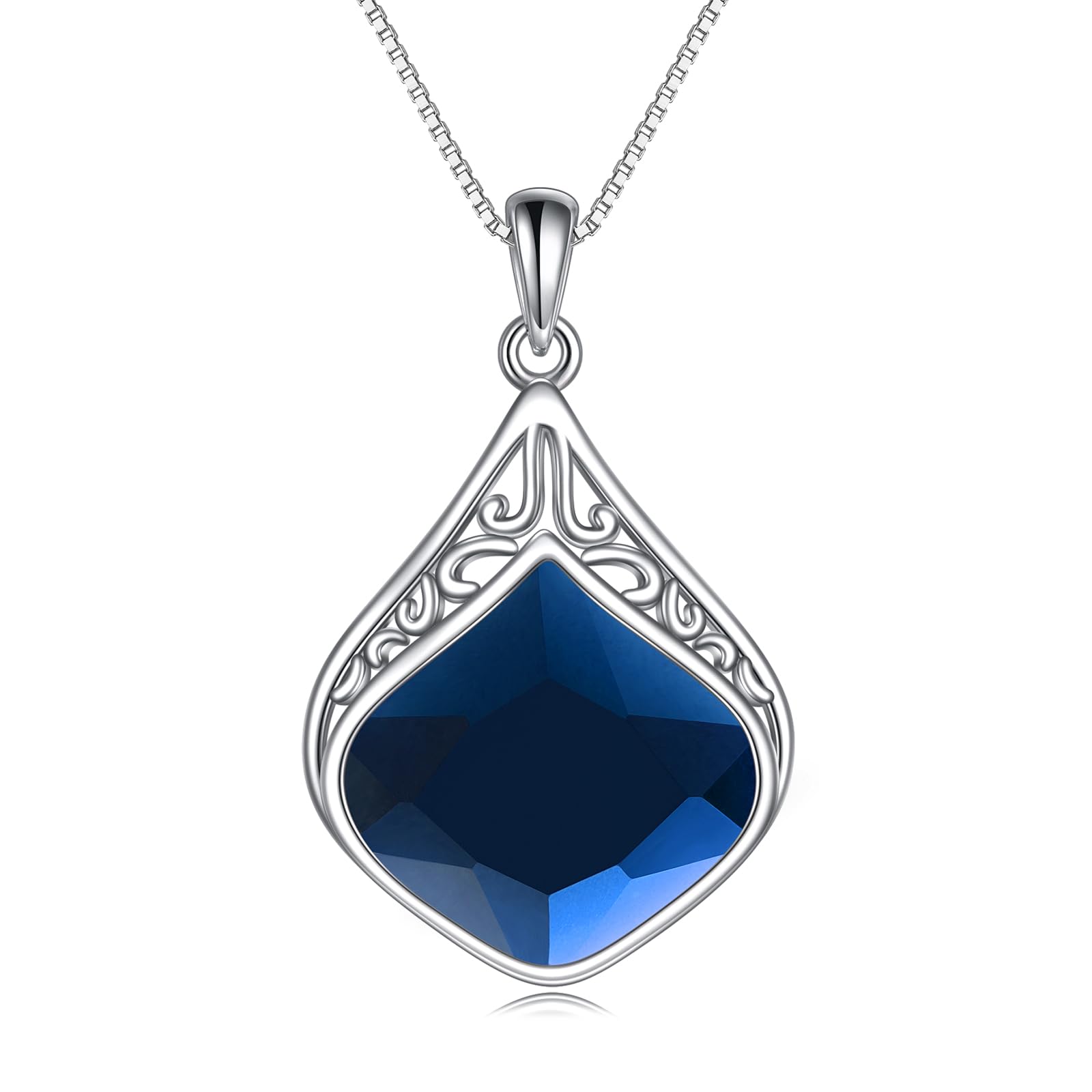 YAFEINI Teardrop Necklace Sterling Silver Filigree Irish Pendant Necklace Natural Stone Moonstone/Lapis Lazuli/Larimar/Moss Agate Necklace Jewelry