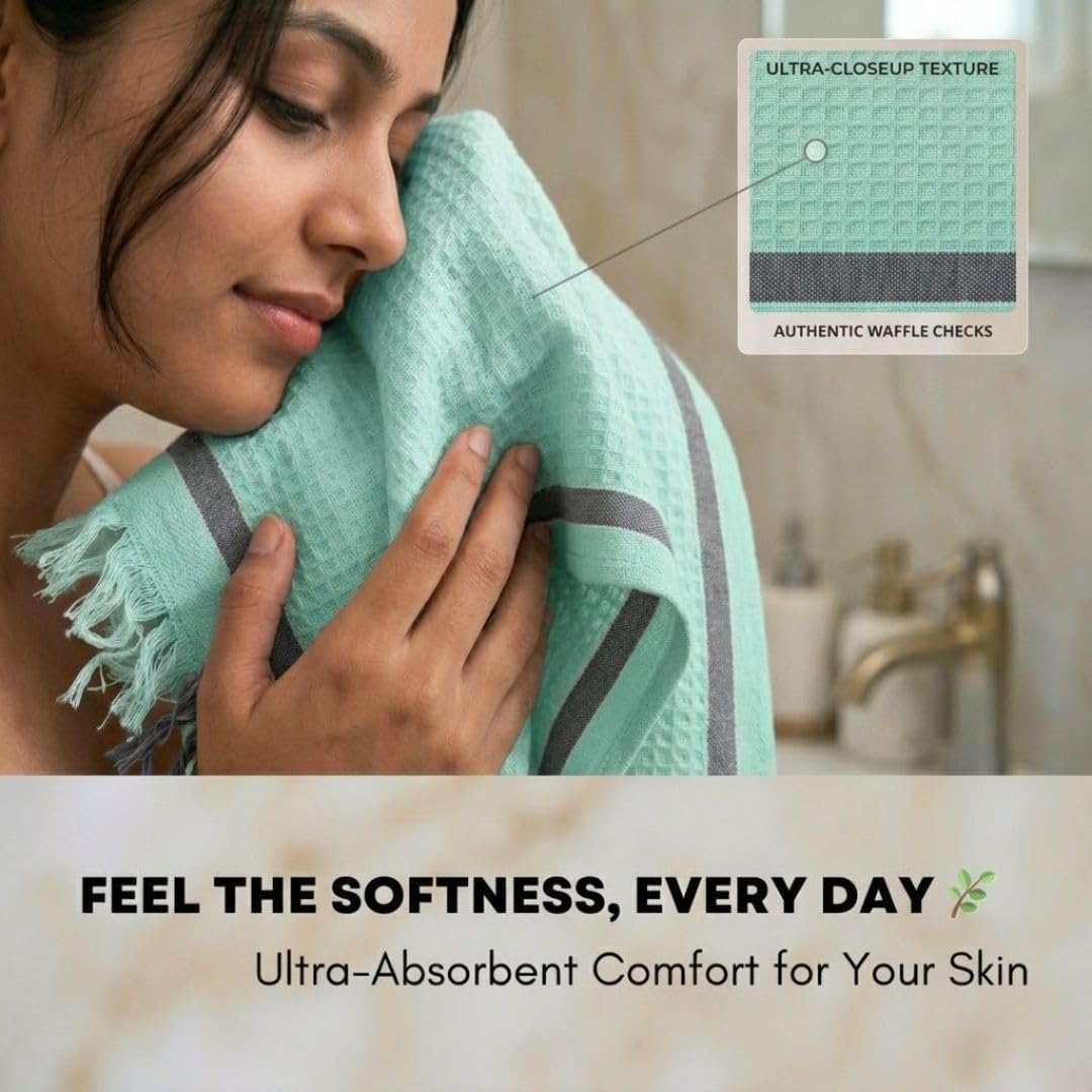 Athom Living Light Weight Cotton Premium Waffle Border Bath Towel 75x150 cm Pack of 3 Multi16 2