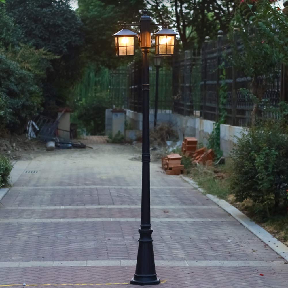 2 luci E27 Tradizionale Retro Pilastro da Esterno per vialetto Europeo IP54 Impermeabile Lanterna in Vetro Metallo Nero Alluminio Palo Alto Palo Stradale Giardino Paesagg,Height 2.5m