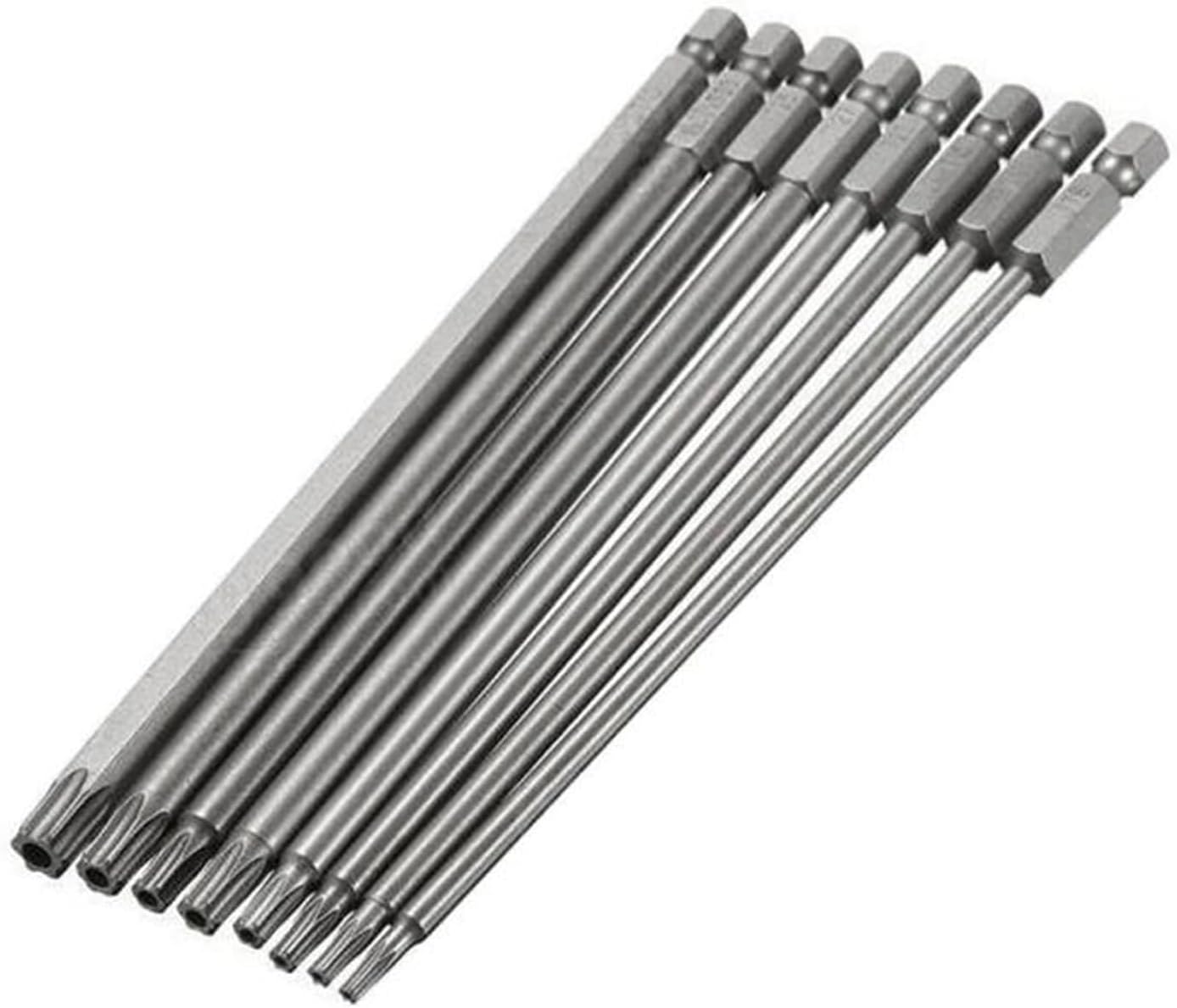 Gasesa 8pcs 150mm 1/4 Inch Hex Shank S2 Steel Security Magnetic Head Torx Screwdriver Bits Set T8, T10, T15, T20, T25, T27, T30, T40