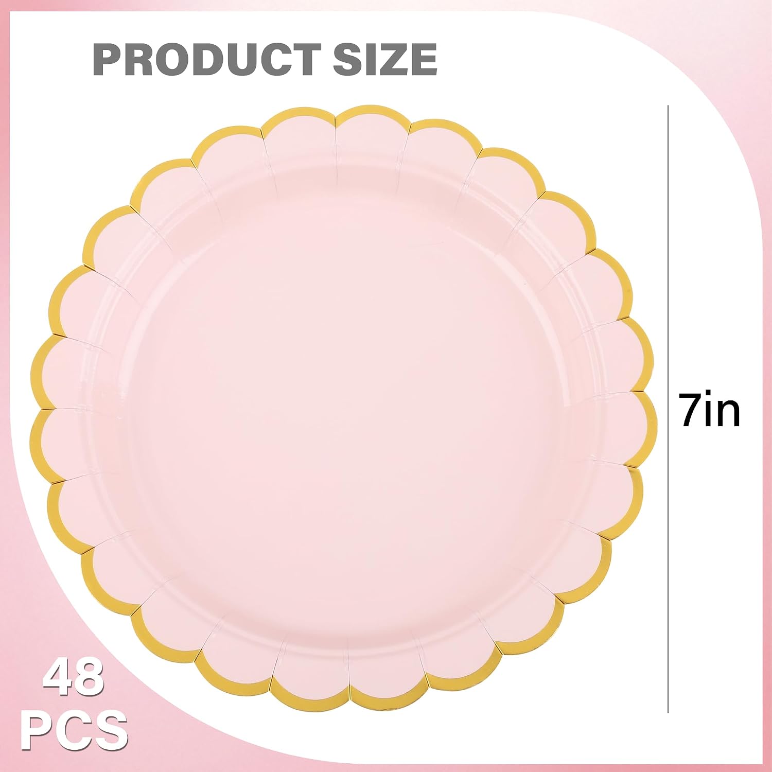 AimFun Pink Disposable Dessert Party Plates 7inch Gold Foil Scalloped Paper Plate for Valentines Day Bridal Baby Shower Wedding Tea Party Supplies image 2