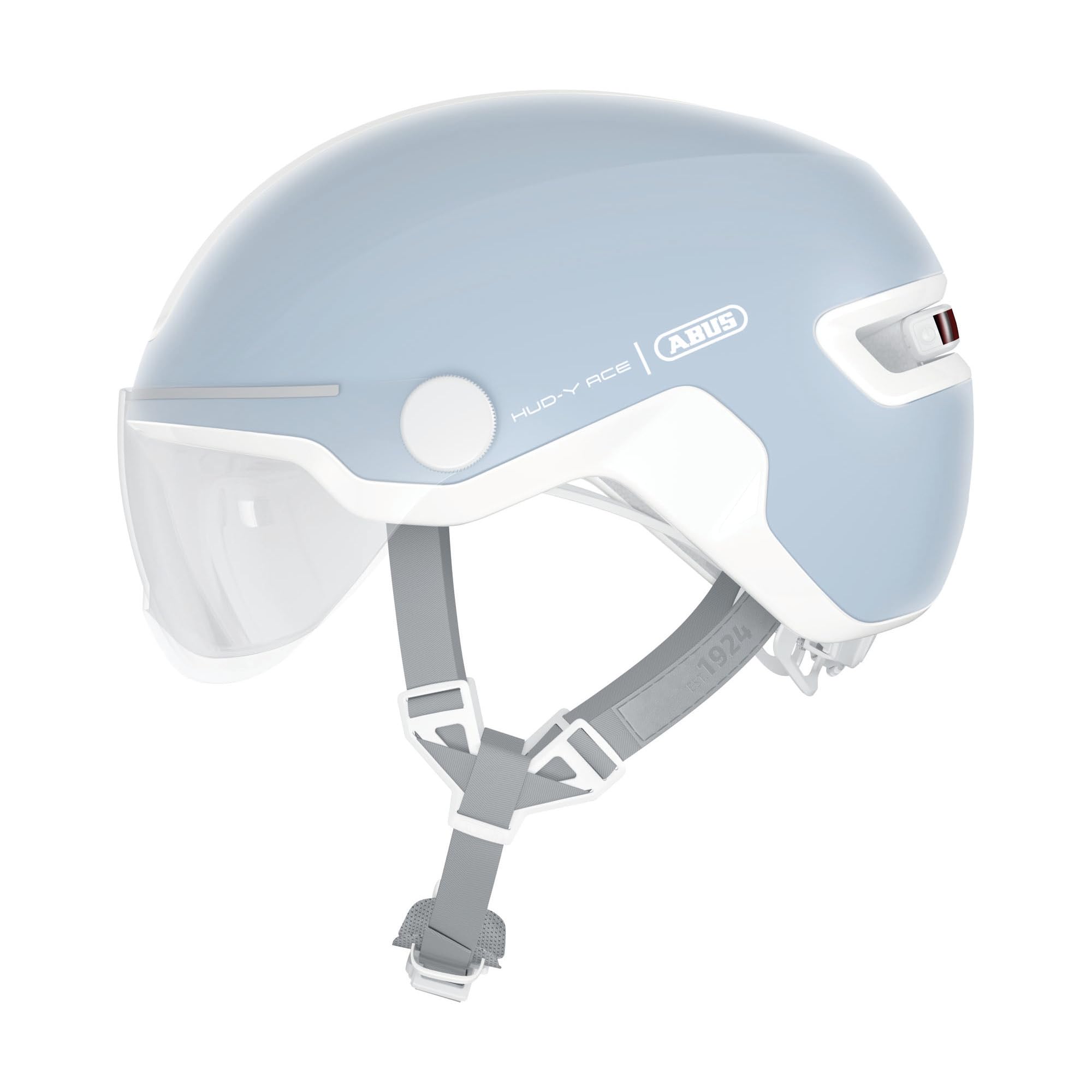 ABUS HUD-Y ACE city helmet - stylish bike helmet with visor and magnetic, rechargeable LED rear light - for men and women - black, size M
