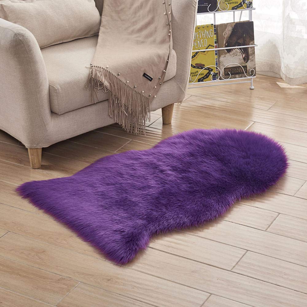 Spitzenqualität Lammfellimitat Teppich, Lammfellimitat Teppich Longhair Fell Optik Nachahmung Wolle Bettvorleger Sofa Matte Lila 60 * 150cm