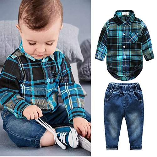 Kimocat Baby Boys Clothing Set Fashion Casual Suit Long Sleeve And Denim Pants #TOP1