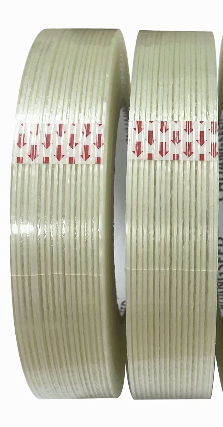 2 Pack Mono Filament Strapping Tape 6.2mil x 1Inch x 60yds Commodity Grade Heavy Duty Transparent Reinforced Fiberglass Tape