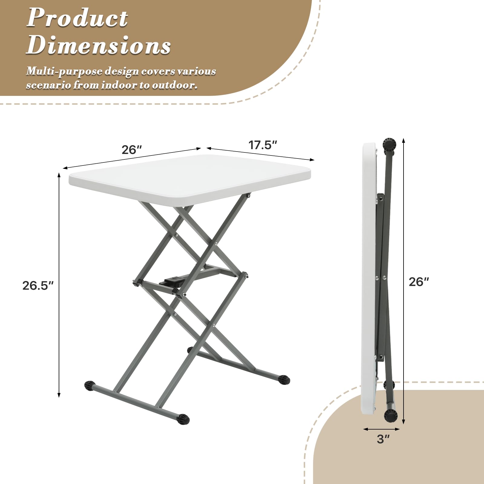 Athena Collection Folding TV Tray Table Couch Table with 5 Height Adjustments, Portable Small Folding Table Dinner Tray Laptop Table for Living Room Small Space for Eating on Bed Sofa Couch