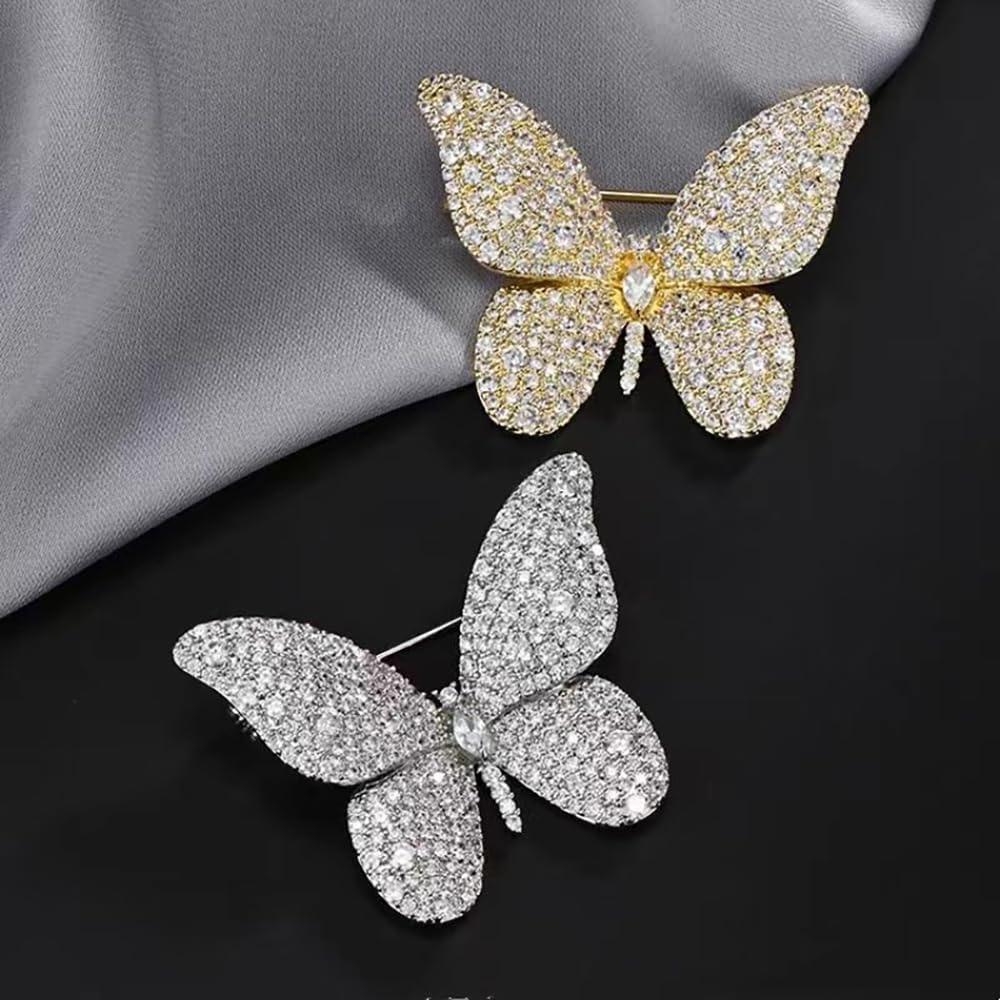 Rhinestone Butterfly Brooch Pin - Crystal Insect Lapel Pin for Suits - Sparkly Animal Jewelry for Women Birthday Gifts