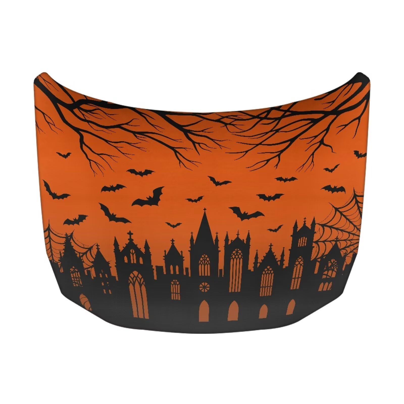 Castle Bat Spider Web Print Car Hood Cover Stretchable Auto Hood Wrap Blankets Waterproof Automotive Halloween Outdoor Decorations for Compact Sedans SUV Trucks Van