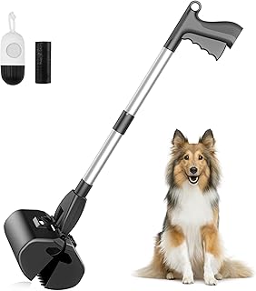 Pooper Scooper for Large and Medium Small Dogs, Dog Pooper Cooper with 32" Extra Long Handle, Foldable and Portable Metal Poop Scooper, High Strength Durable Spring Pet Poop Scooper for Yard