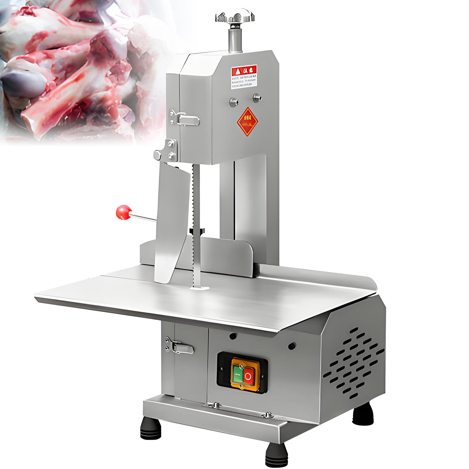 FHRKA 750W Electric Bone Sawing Machine Commercial Tabletop Bone Cutting Machine Stainless Steel Meat Chopping Machine with 5 Blades