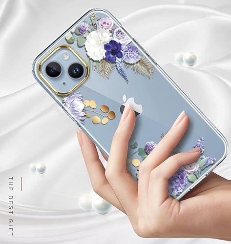 Miniatura 3 de luolnh Funda compatible con iPhone 13 con flores, para mujeres femeninas, a prueba de golpes, transparente, patrón floral, carcasa trasera dura para