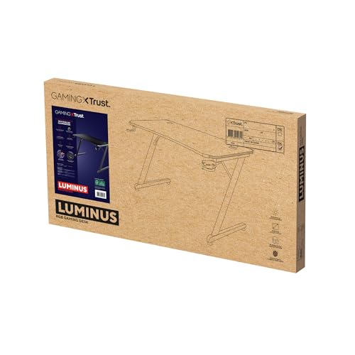 GXT 709 Luminus Scrivania Gaming LED RGB, 10 Modalità Colore, Alimentazione USB, Tavolo Gaming 120 x 60 con Supporto per Cuffia e Portabicchiere, Ufficio, Gamer, Streaming - Nero - Scrivania Gaming - Immagine 15