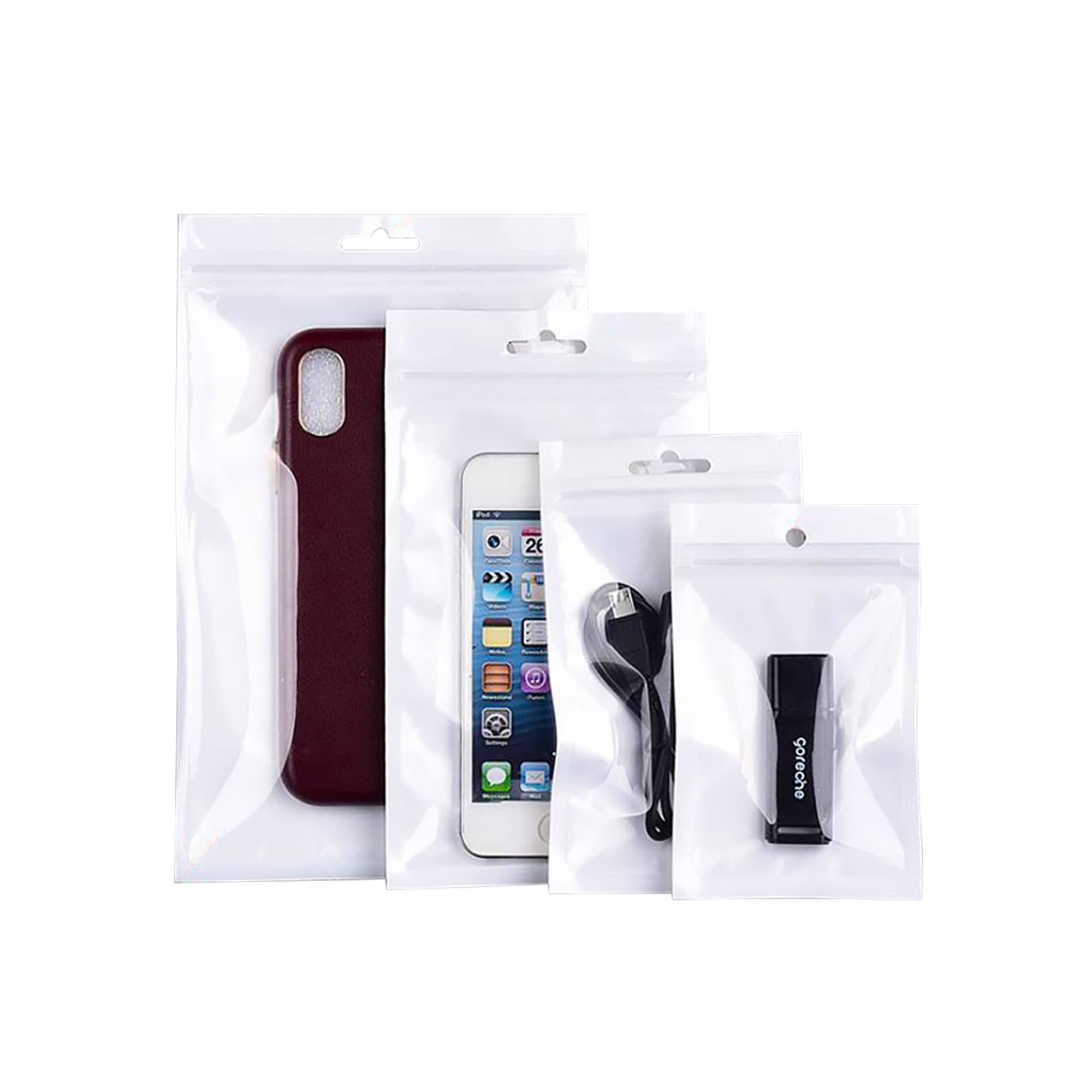 Maruthi PlasticsClear front/pearl white back Three side seal with zipper and euro hole (Pack of 50) 160 mm x 240 mm