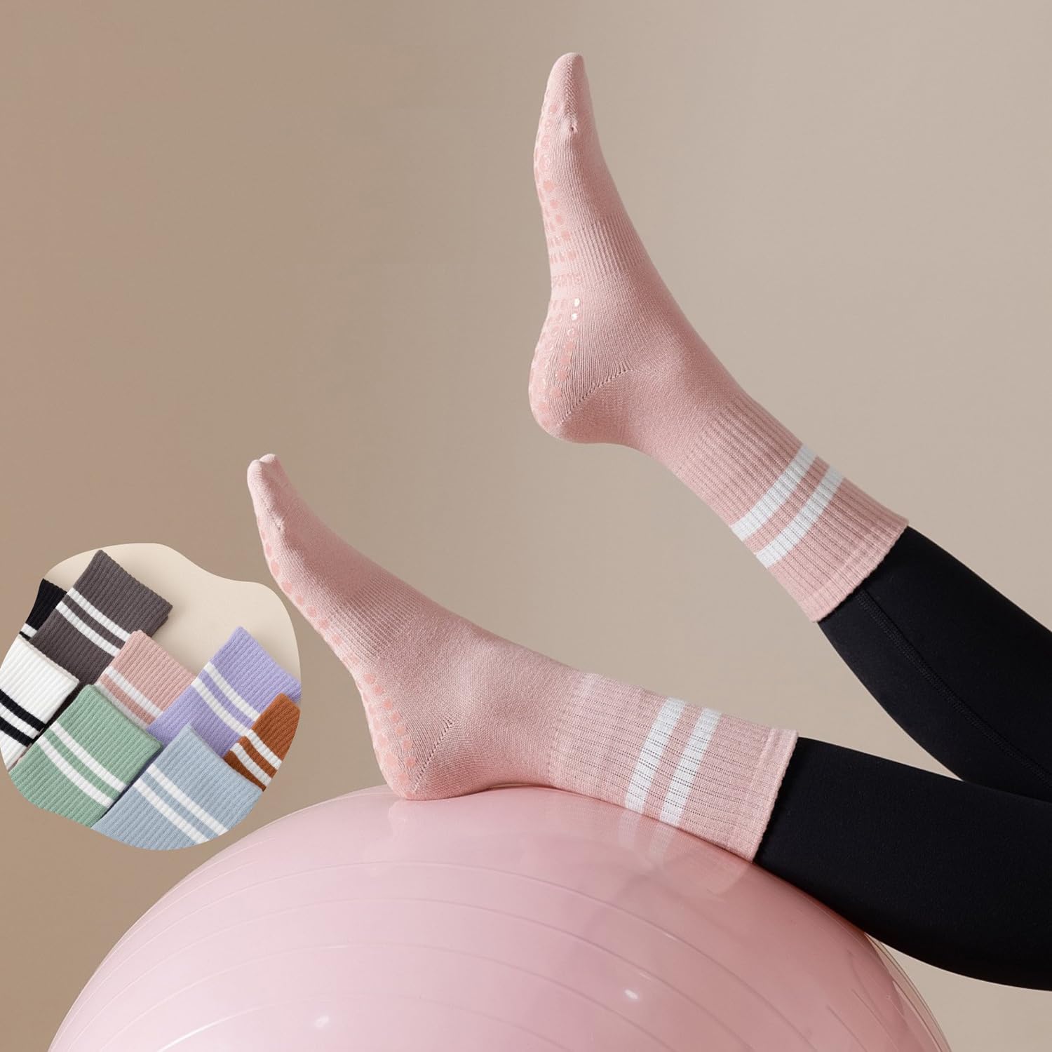 10 Paar Yoga-Socken, rutschfest, lang, mit Griffen, für Yoga, Yoga, Ballett, WorkoutDance