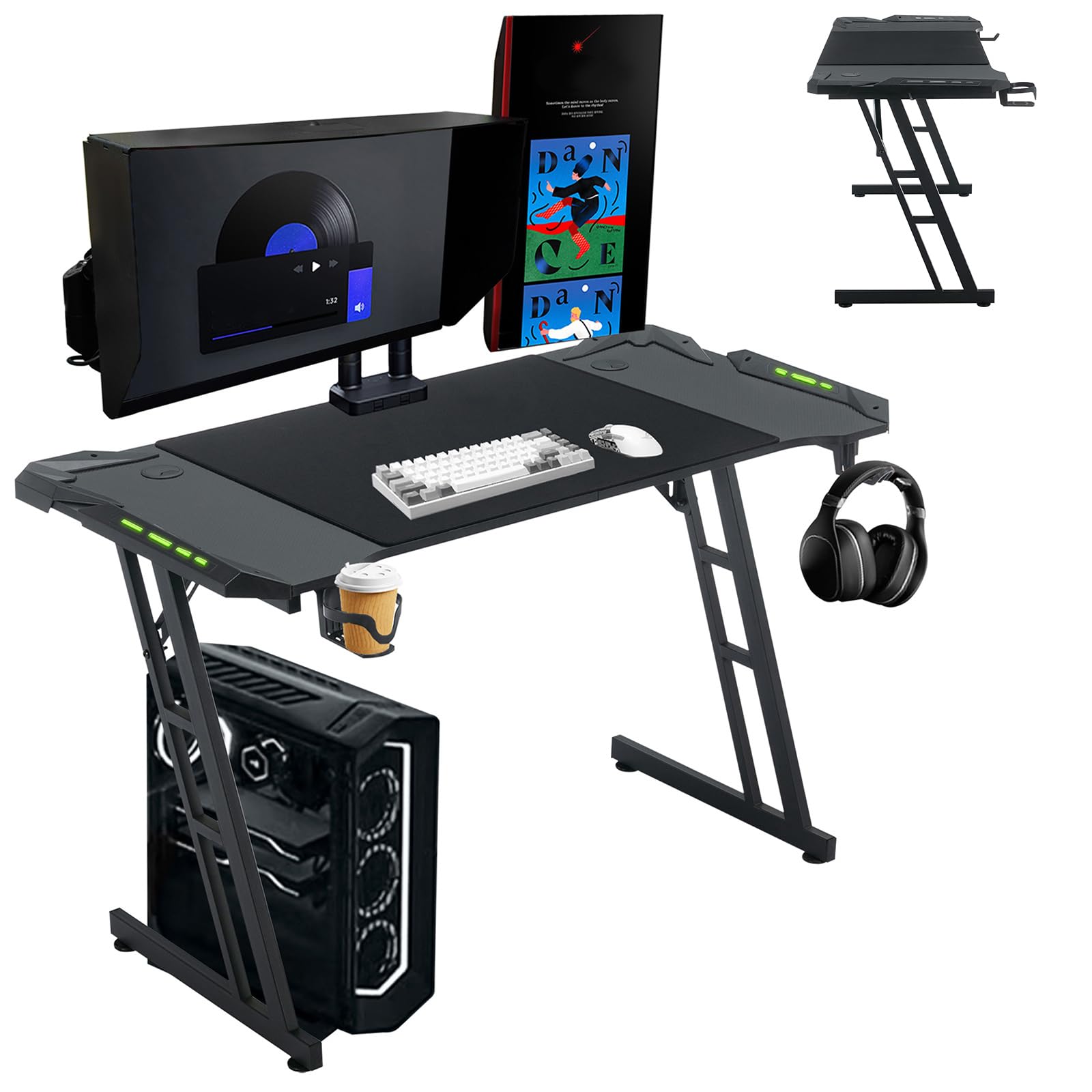 Tavolo Da Gaming Scrivania Da Gioco A LED 120 X 60 Cm, Scrivania