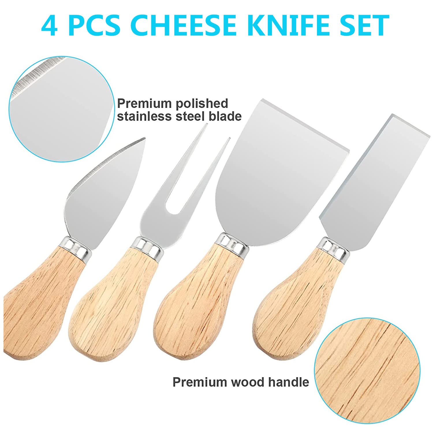 KALIONE 4 PCS Cheese Knives Set With Wooden Handle, Butter Cutter, Ini - View #11