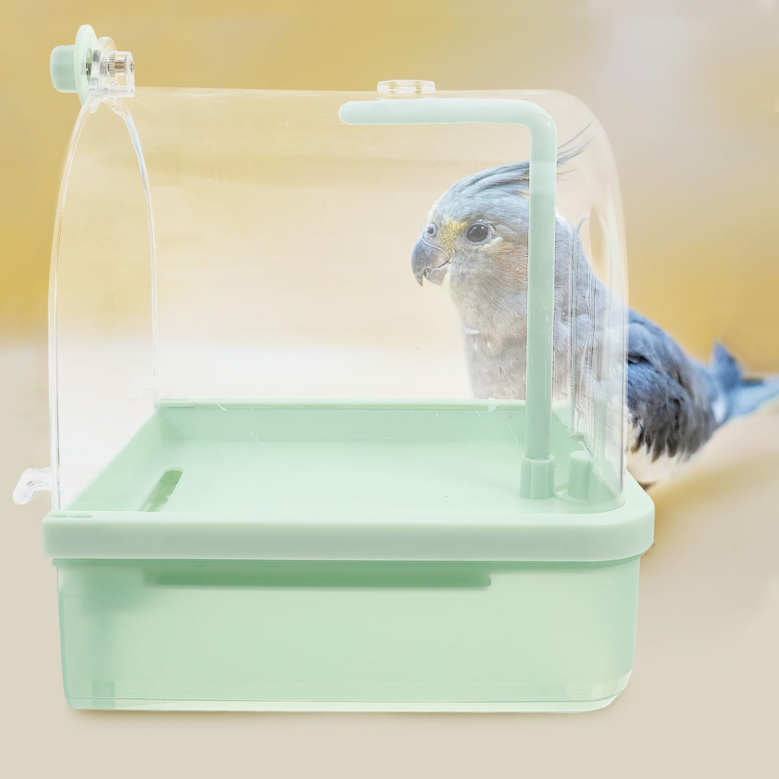 Bain Suspendu pour Oiseaux avec Robinet Rotatif 180° Automatique, Bassin Externe en Abs pour Routine de Soin des Perroquets en Intérieur