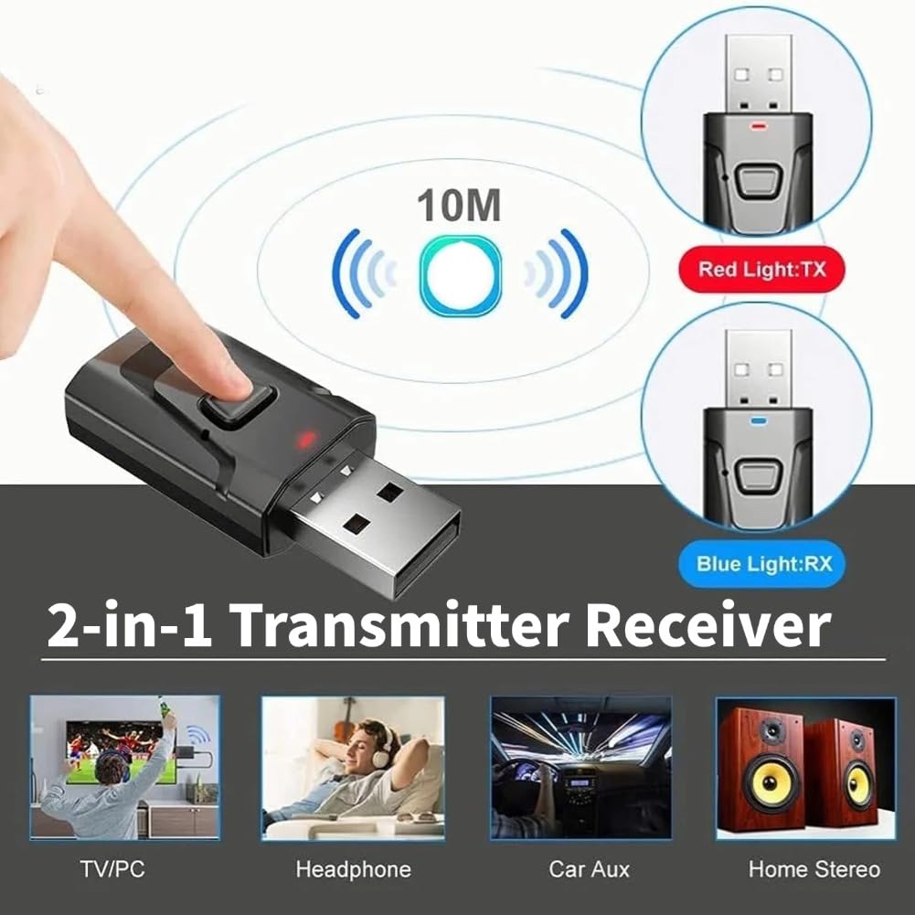 USB Bluetooth Transmitter for TV with Clear Sound Quality Plug and Play Stable, 5.0 Bluetooth Adapter for TV/Car/PC Audio Adapter