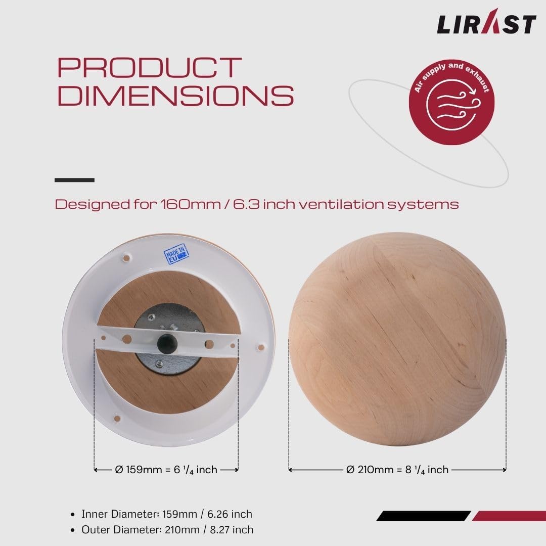 6 inch Resin Free Wood Diffuser - Round Sauna Vent Cover - Adjustable Air Valve - Supply Exhaust Ventilation Covers for Wall and Ceiling - Black Alder
