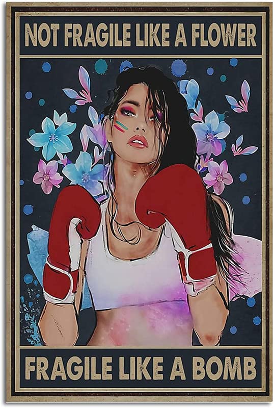 6"x8" Vintage Features Metal Signs Not Fragile Like A Flower Fragile Like A Bomb Boxing Girl Boxing Gloves Retro Metal Tin Sign Vintage Sign for Home Coffee Wall Decor