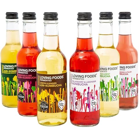 Loving Foods Award Winning *Organic & Made in The UK* Kombucha & Jun-Kombucha Mixed Case (330ml) Raw, Unpasteurised & Bursting with Beneficial Live Bacteria (6 x Bottles) Cover