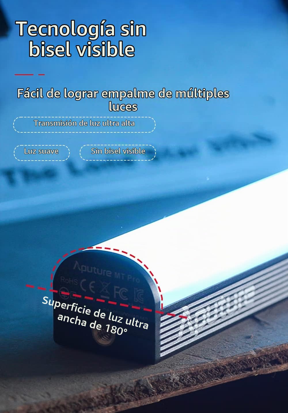 [Primera Luz de Píxeles] Aputure MT Pro - Mini Tubo de Luz con Salida a Todo Color, 2,000-10,000K Barra de Luz con 36 RGB-WW Pixels LEDs, Soporte DMX, Efectos y Controles para Fotografía y Videografía