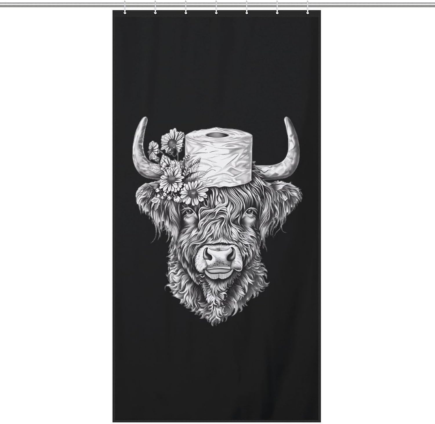 Highland Cow with Toilet Paper Funny Shower Curtains Washable Bath Curtain Liner with Hooks for Bathroom Bath Tubs
