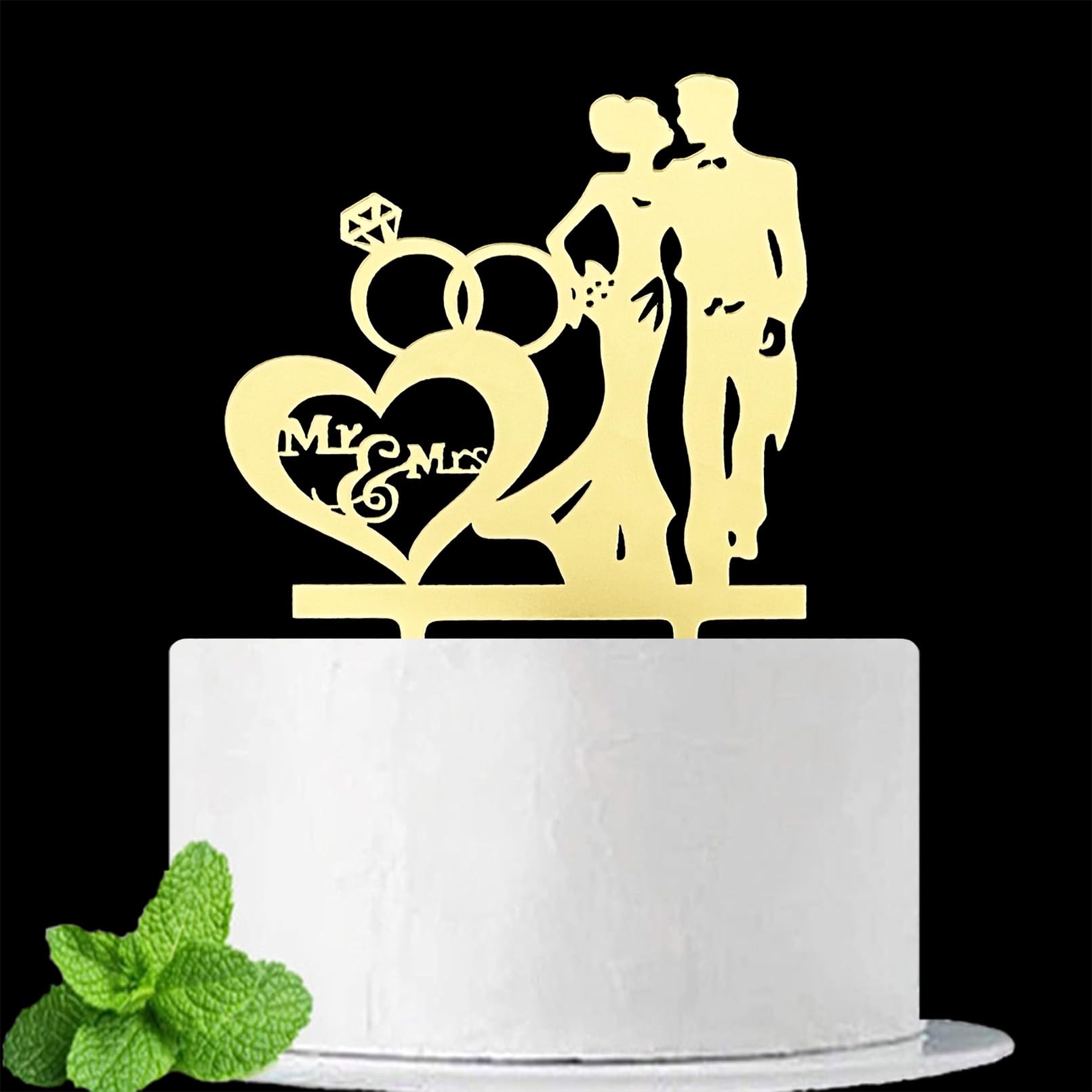 JIEEIN Mr and Mrs Cake Topper, We're Engaged Cake Pick Engagement Party Decorations, Bridal Engagement Wedding Party Decoration Supplies, Mirror Gold