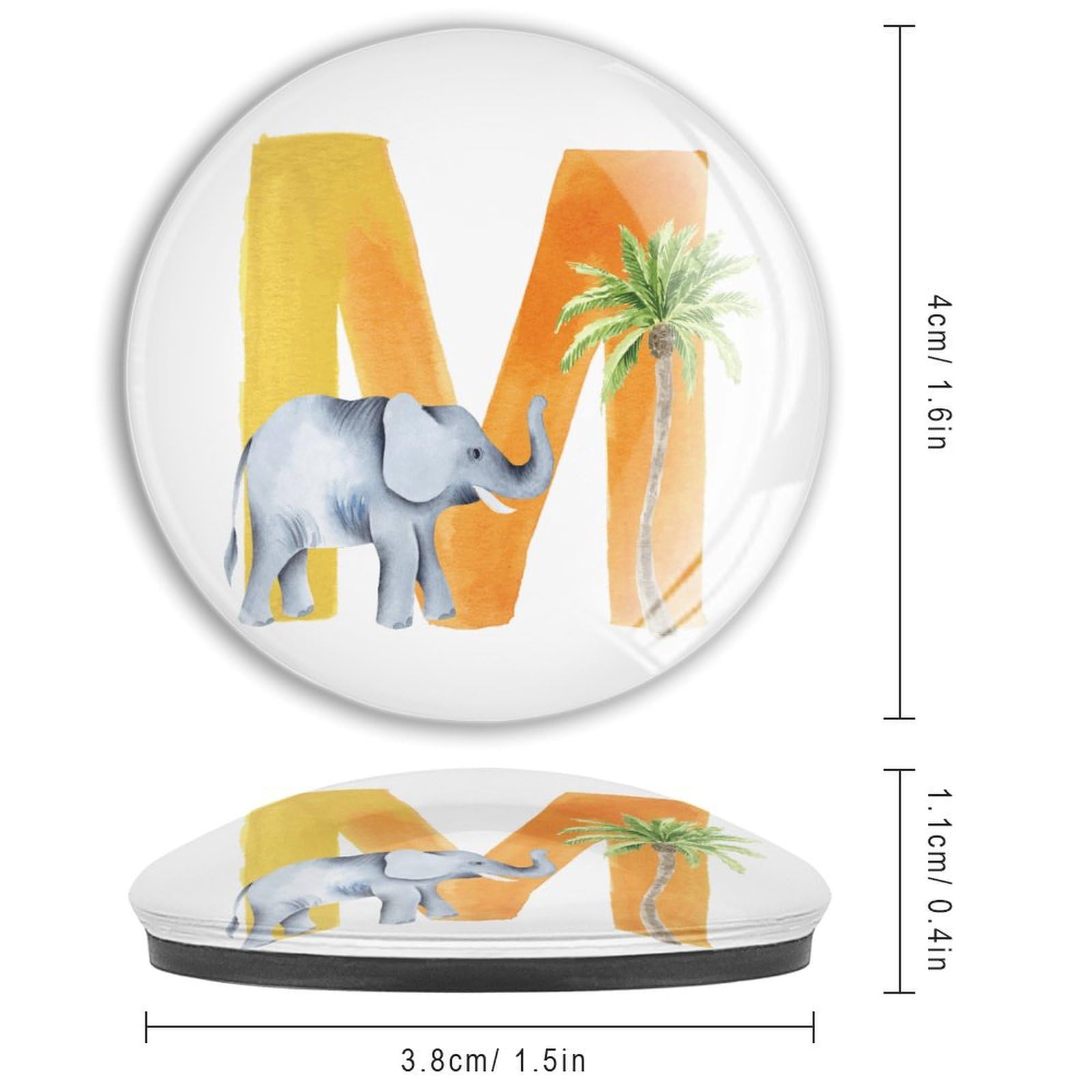 Kühlschrankmagnete, starke Glasmagnete, Anfangsbuchstabe M, runde Magnete, Monogramm, Elefant, Monogramm, Buchstabe, perfekte Magnete für Kühlschrank, Geschirrspüler, Klassenzimmer,