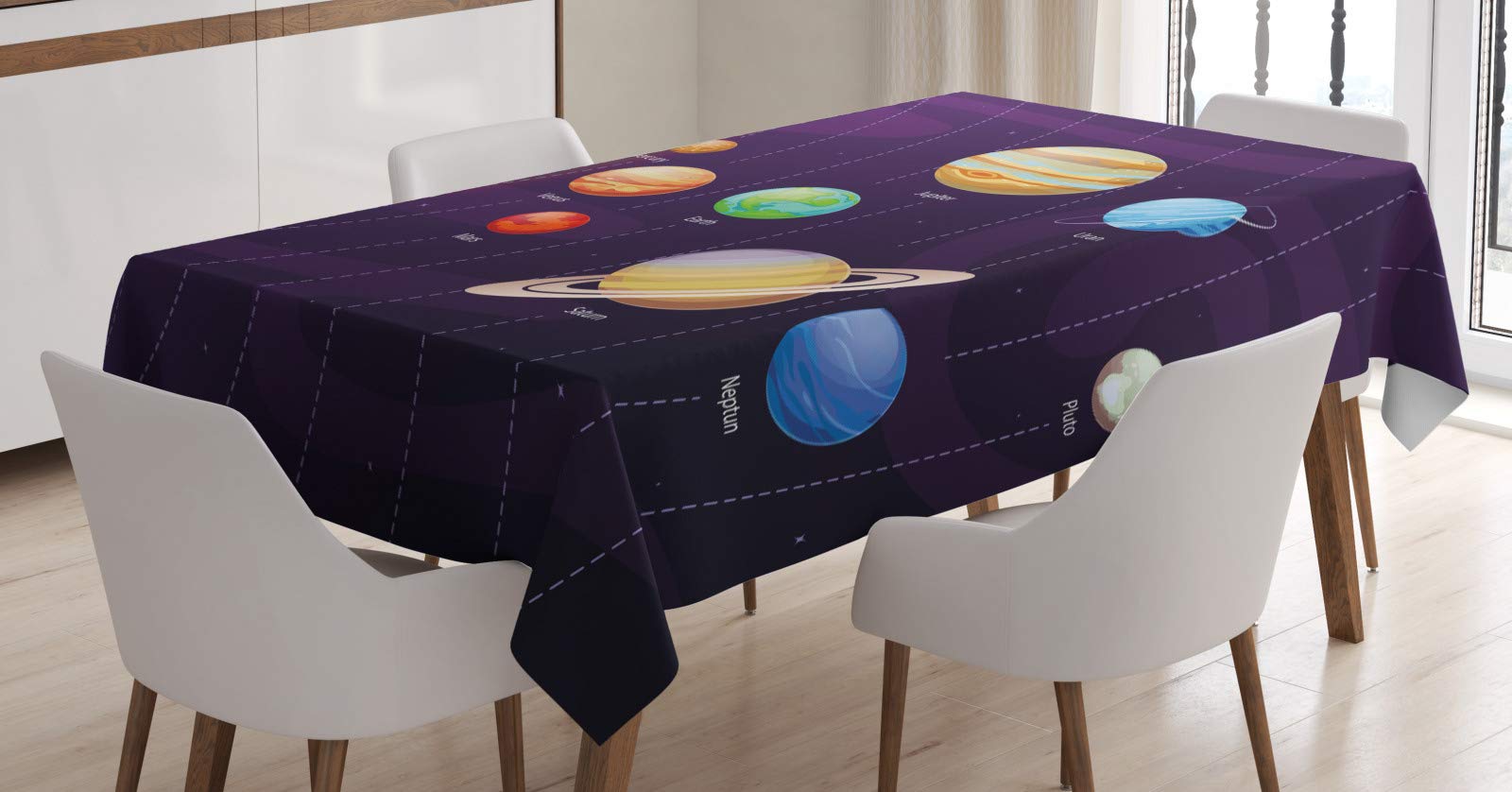 ABAKUHAUS Spazio Tovaglia, Pianeti del Sistema Solare, Rettangolare per Sala da Pranzo e Cucina, 140 cm x 200 cm, Multicolore