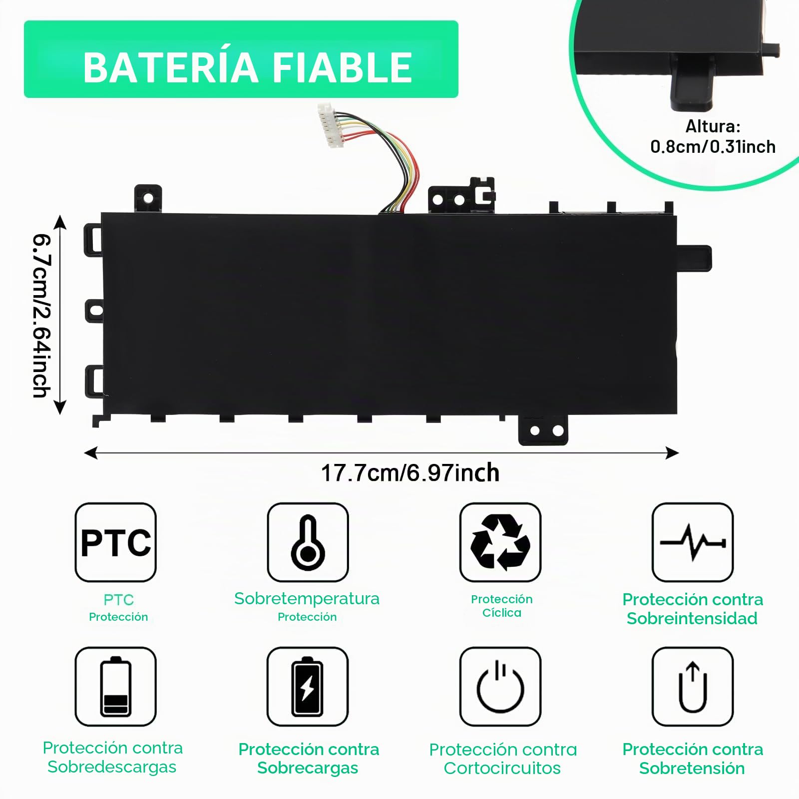 C21N1818-1 B21N1818-1 Batería para ASUS VivoBook 15 F512FA F512DA F512JA X512D X512DA X512J X512JA F512FB F512FJ F512FL F512UA X512FA X512FB X512FJ X512FL X512JP 2ICP7/54/83 [7.7 V/37 WH]