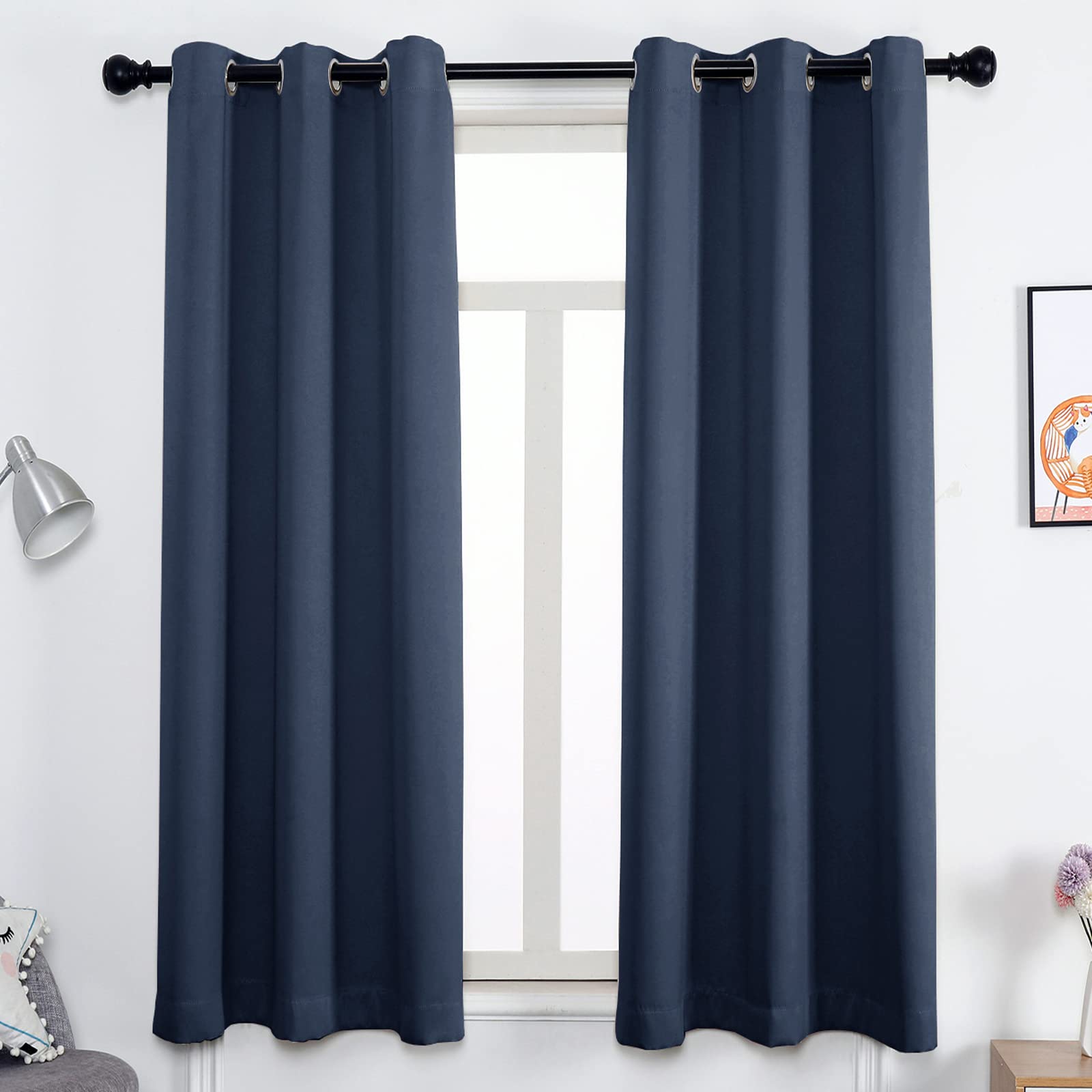 GZQIAWY Eyelet Curtain,Opaque 75%-95% Blackout Thermal Curtain,Cold and Heat Insulation Decorative Curtain Heat Protection Curtain Winter Summer (Width x Height) W98.42 x H59.05in grey-blue 1PCS