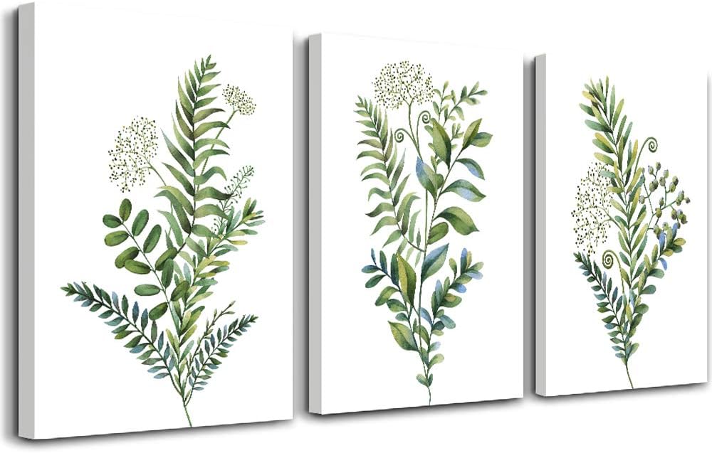 Canvas Wall Art For Living Room Large Size Wall Decorations For Kitchen Office Wall Decor Framed Canvas Print Poster Wall Painting Bedroom Green Leaves Wall Pictures Home Decor 20"X 28" 3 Piece 20x28inches*3pcs Green Plants Wall Art