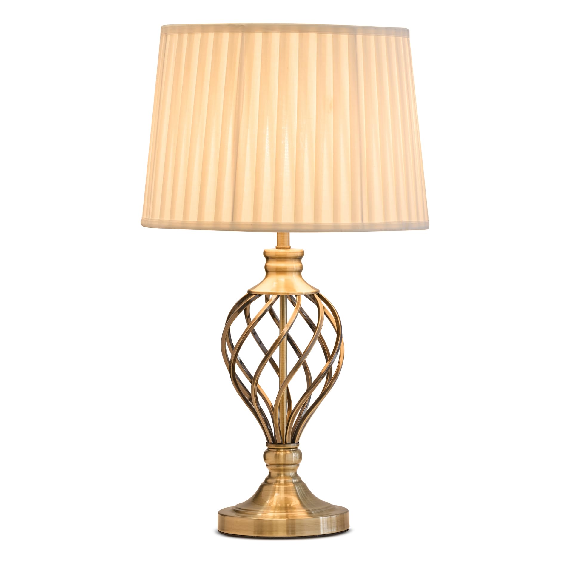Lighting Supermarket Antique Brass Hepburn Large Barley Twist Traditional Table Lamp With Cream Pleated Shade