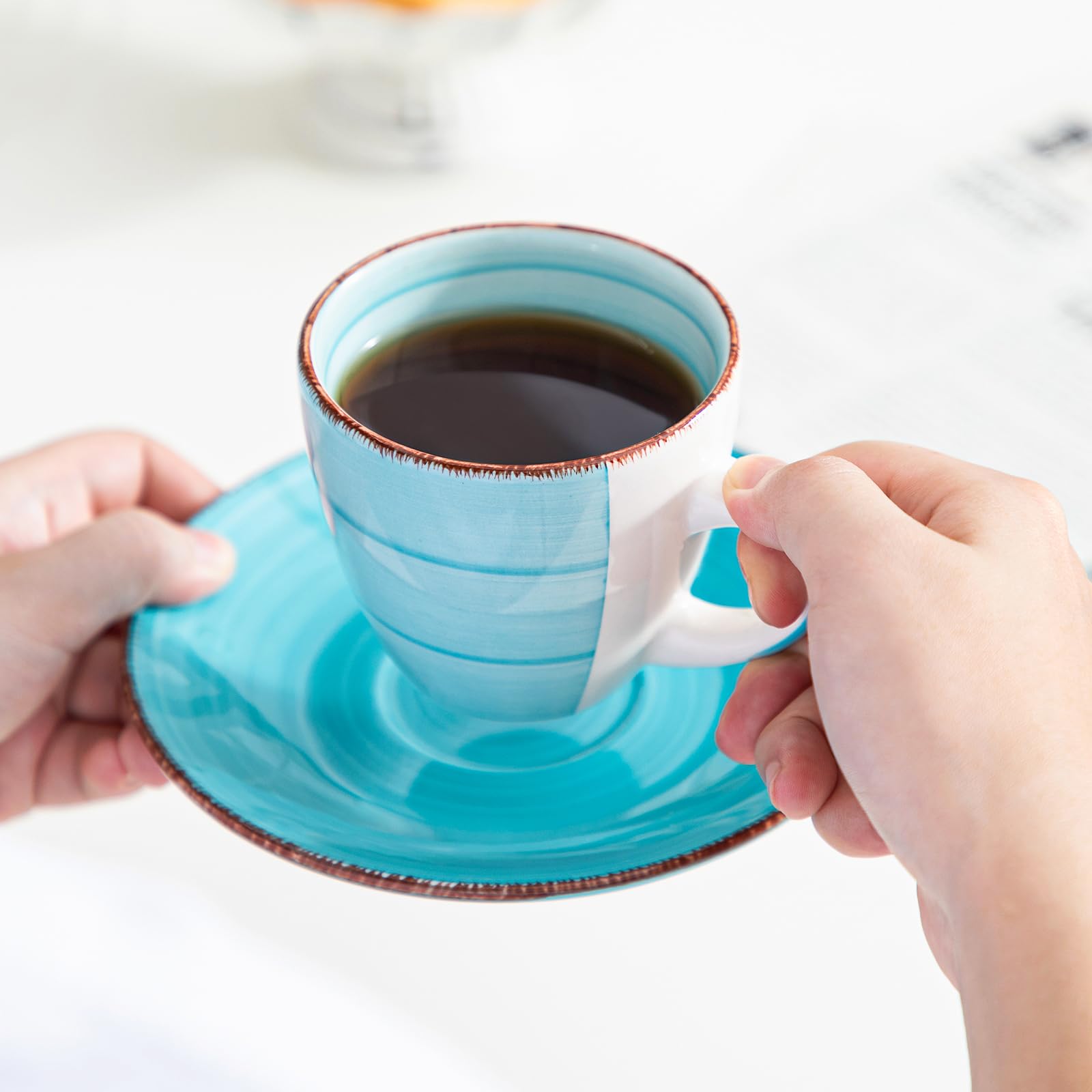vancasso Cuenco de Cerámica, Juego de Tazas vancasso BONITA 12 piezas, Tazas de Espresso, Servicio de Café para 6 personas, Juego de Tazas, platillos, Estilo Arcoíris …