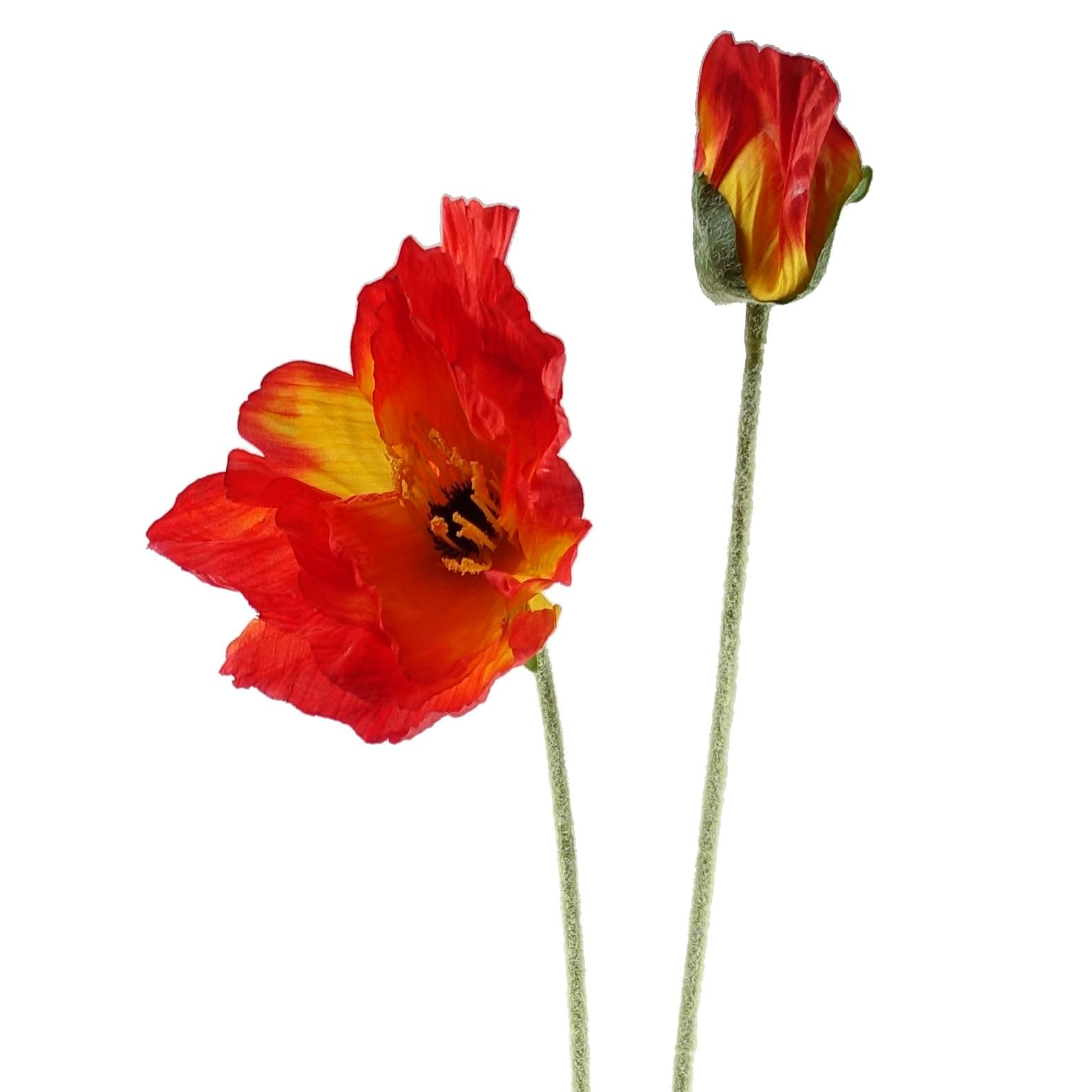 Leaf 100cm Artificial Poppy Stem - Red Silk Flowers - Realistic Home Decor