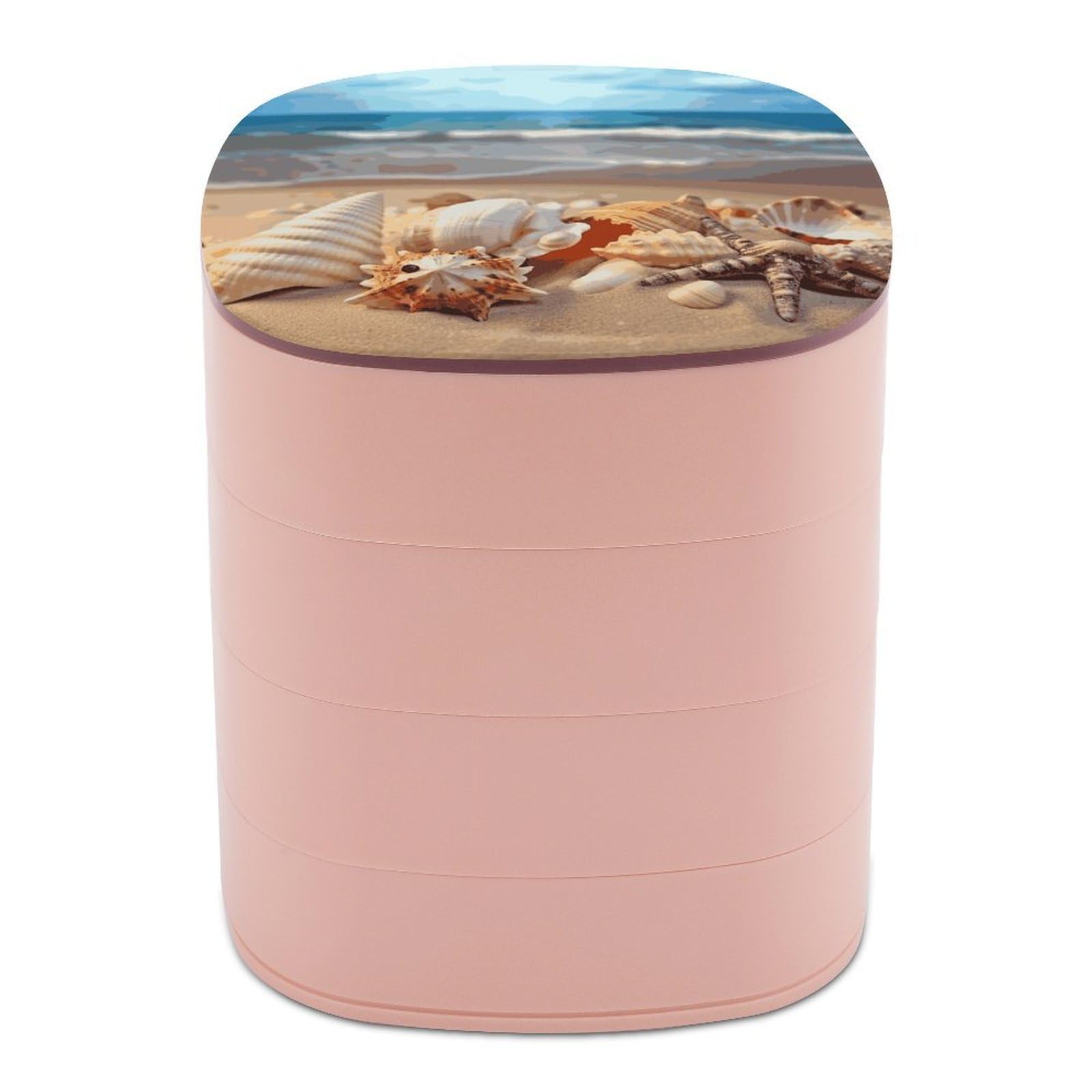 FekiLoot Seashells on The Sandy Beach Jewelry Box 4-Layers Rotatable Jewelry Organizer Storage Box with Mirror Cute Travel Jewelry Case Portable Earring Holder Organizer for Ring Necklace Bracelet