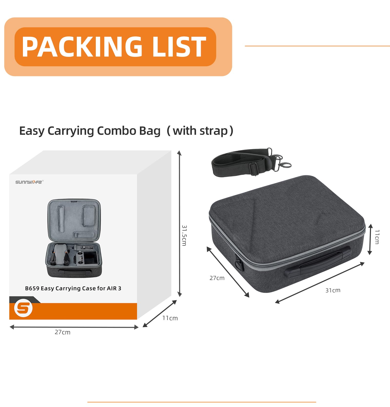 Bolsa de protección para DJI Air Drone y RC 2 / RC-N2 a distancia, funda portátil, fundas de almacenamiento, estuche de transporte (una bolsa para DJI Air 3 Kit)
