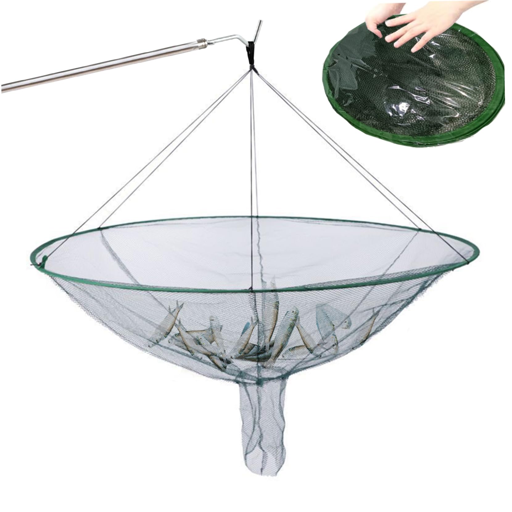 Red de pesca plegable, estructura de doble línea para pesca en muelle, apertura de liberación de peces anudable, ideal para la captura de camarones y cangrejos