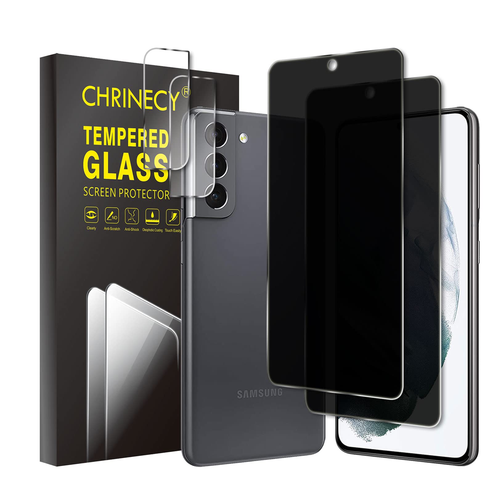 [4 Pack] 2 Pack Privacy Screen Protector for Samsung Galaxy S21 5G with 2 Pack Camera Lens Protector, 9H Hardness Tempered Glass Film, Anti Spy Anti Peeping