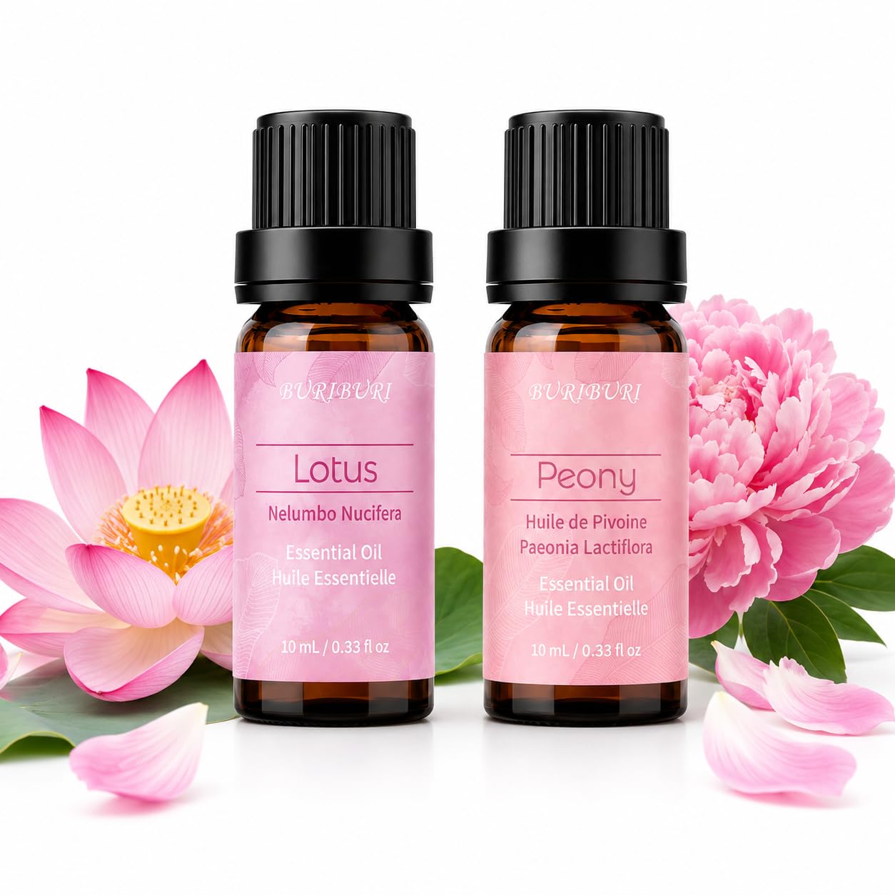 BURIBURI Lotus Peony Essential Oil Set, Floral Aroma for Diffusers 2 Pack