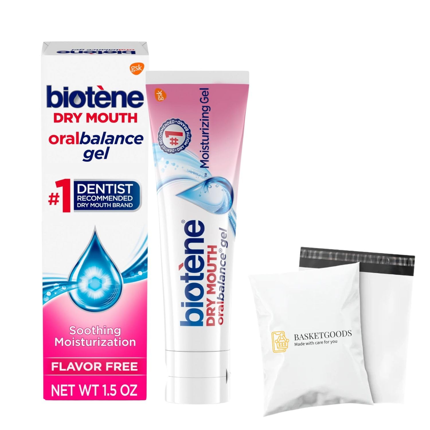 Biotene Gel for Dry Mouth- Flavor-Free Alcohol-Free 1.5 oz oralbalance Moisturizing(Pack of 1), Set by Basket Goods