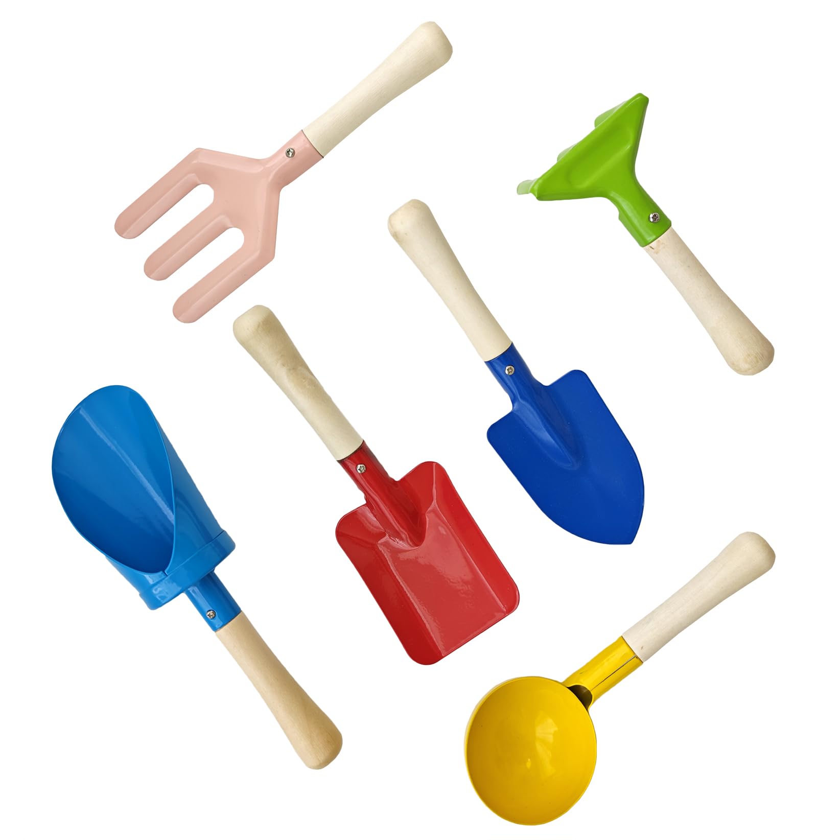 KY-Tech Beach Toys Set for Kids, 6pcs Sand Shovel Kit, Sandpit Toys for Toddlers, Metal Sand Spade, Spoon, Rake, Shovel, Cylinder and Fork for Kids